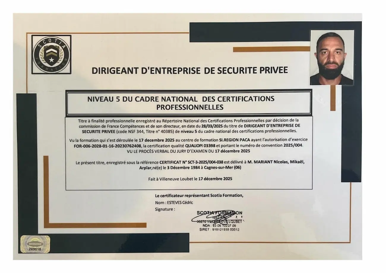 Dirigeant d'Entreprise de Sécurité Privée